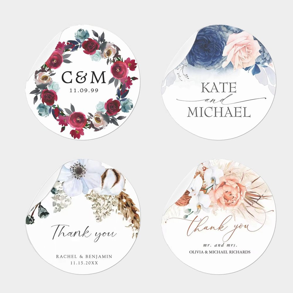 100pcs Personalised Wedding Favour Labels, 1.2 Inch Thank You Stickers, Customizable Name and Date for Invitation Envelopes Seals, Round Tag for Party Gifts Baking Packaging