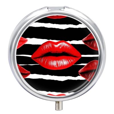 Red Lips Kiss Pill Box 3 Compartment Portable Pill Case for Pocket Purse Medicine Organizer Travel Medication Container Holder to Hold Vitamins, Medication, Fish Oil and Supplements