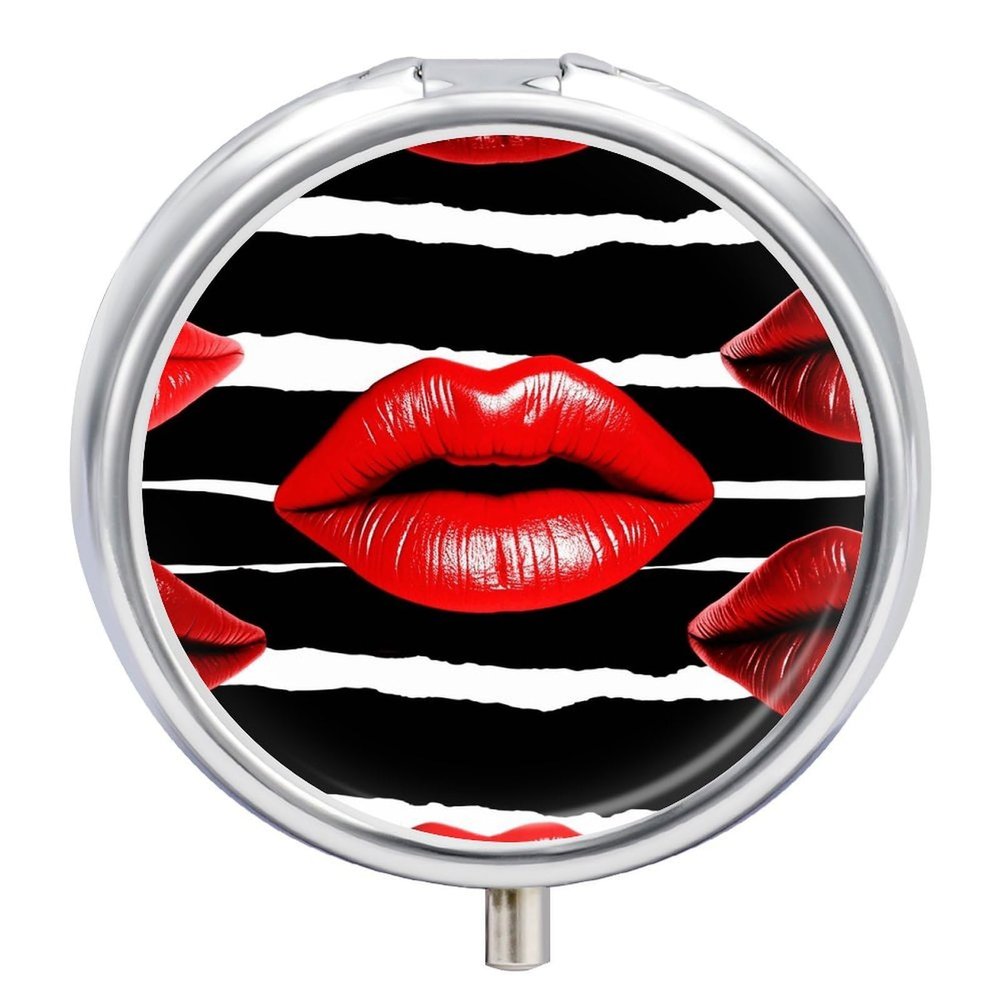Red Lips Kiss Pill Box 3 Compartment Portable Pill Case for Pocket Purse Medicine Organizer Travel Medication Container Holder to Hold Vitamins, Medication, Fish Oil and Supplements