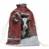 Ficuaiuo 10 Pcs Christmas Rustic Gift Bags with Drawstrings, 5x7in, Farmhouse Wreath Cow Red Wood Grain Design Wrapping Sacks Reusable Washable Cloth Bags for Christmas, Birthday, Wedding, Party view 1