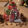 Ficuaiuo 10 Pcs Christmas Rustic Gift Bags with Drawstrings, 5x7in, Farmhouse Wreath Cow Red Wood Grain Design Wrapping Sacks Reusable Washable Cloth Bags for Christmas, Birthday, Wedding, Party view 2