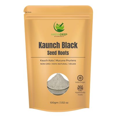 Hasyadeep Kaunch Seeds Black Powder | Mucuna pruriens | Purified Kauch Beej Kala | Cowhage (100gm/3.52oz)
