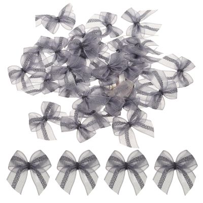 uxcell 50Pcs Mesh Chiffon Ribbon Bows, 1" Mini Premade Crafts Bows Gift Wrap Bow for DIY Craft Christmas Wedding Birthday Decor Gift Wrapping (Blue)