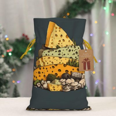 LZQPOEAS Cheese Christmas Gift Bag Burlap Xmas Drawstring Gift Sack with Tag & Tie, Medium Christmas Bags for Gifts, Reusable Gift Wrapping Bag for Holiday Party Favors