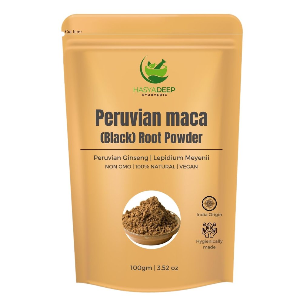 Hasyadeep Peruvian Black Maca Roots Powder | Lepidium meyenii | Peruvian Ginseng (200gm/7.05oz)
