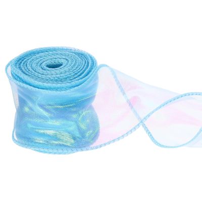 PATIKIL Iridescent Organza Ribbon 2-3/8 Inch x 10 Yard, Fishtail Yarn Gift Ribbons Sheer Wired Chiffon for Crafts Gift Wrapping Floral Bouquet,Blue