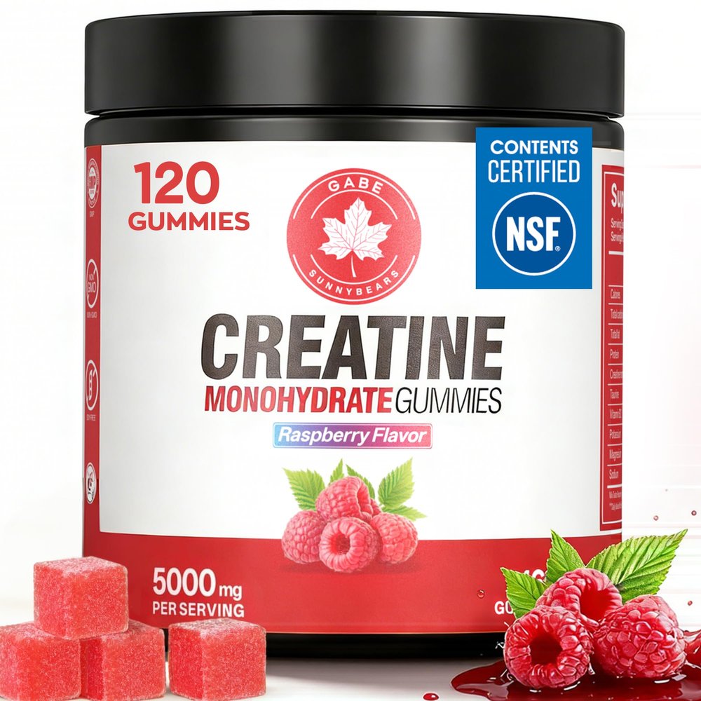 GABE SUNNYBEARS Creatine Gummies,(120Count) NSF Certified, 5g Creatine Monohydrate per Serving withTaurine & B12, Raspberry Flavor, for Men & Women