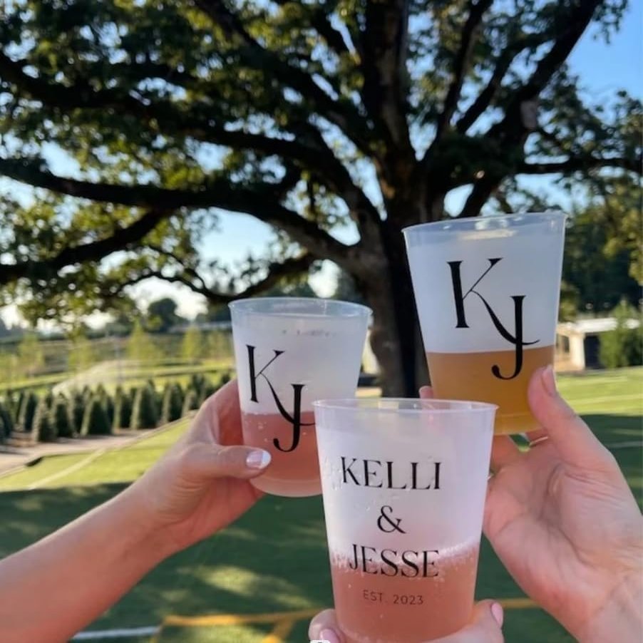 50pcs Personalized Frosted Wedding Cups - Custom Shatterproof & Disposable Acrylic Cups for Bridal Shower, Party & Reception Decor (16 oz)
