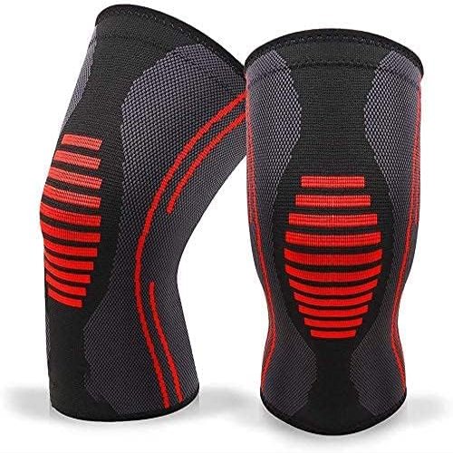 Fitnic Knee Cap Padding Support for Pain Relief, Knee Injury, Knee Braces for Walking, Running, Gym, Workout, Weightlifting For Men & Women (1 Pair) (Red-Grey, Large)