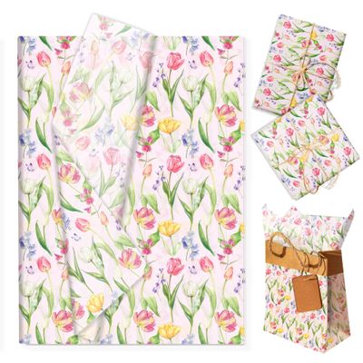 50 Sheets Tulip Tissue Paper, Colorful Spring Floral Gift Wrapping Papers Flower Bouquet Packaging Papers Decorative Art Paper for Summer Birthday Wedding Party DIY Crafts, 13.8 x 19.7 Inch (B)