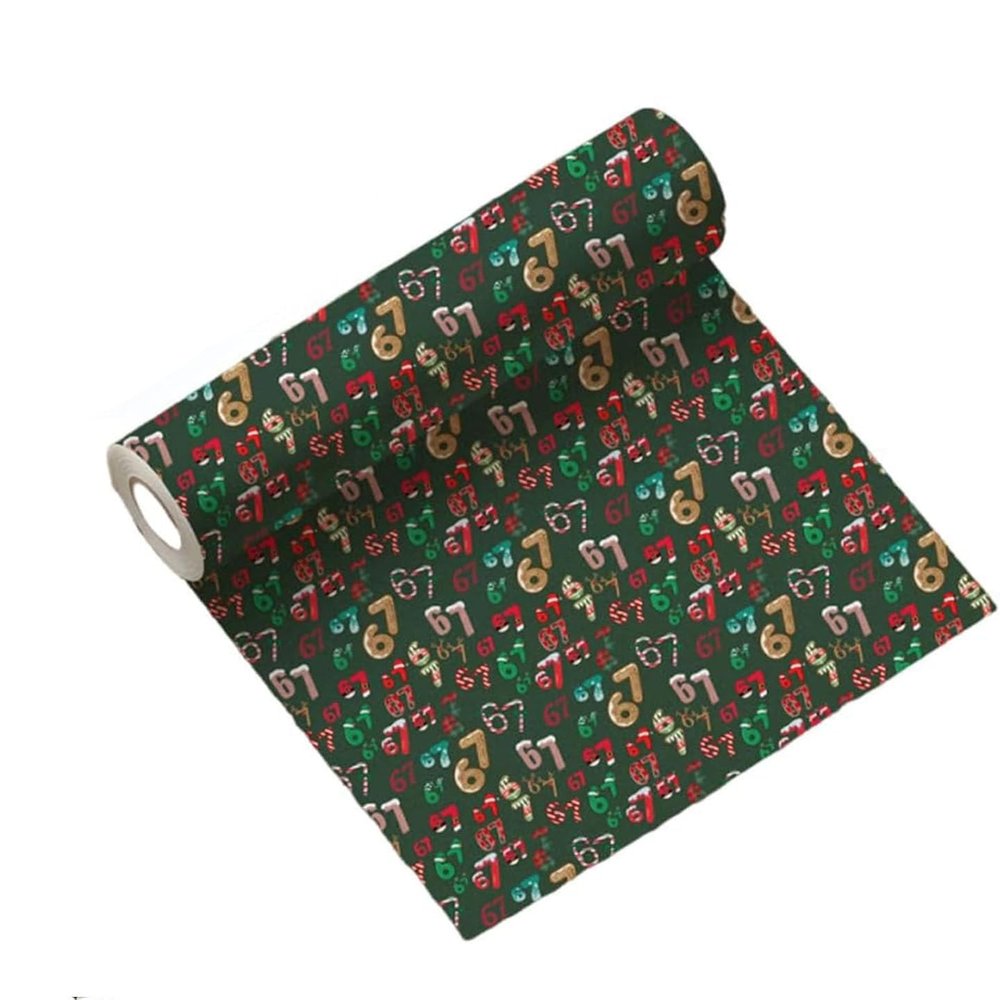 67 Wrapping Paper, Funny 67 Meme Christmas Gift Wrap Paper Roll - 20 Inches Wide, Tear-Resistant Holiday Wrapping Paper for Birthdays, Parties, and DIY Crafts (Green)