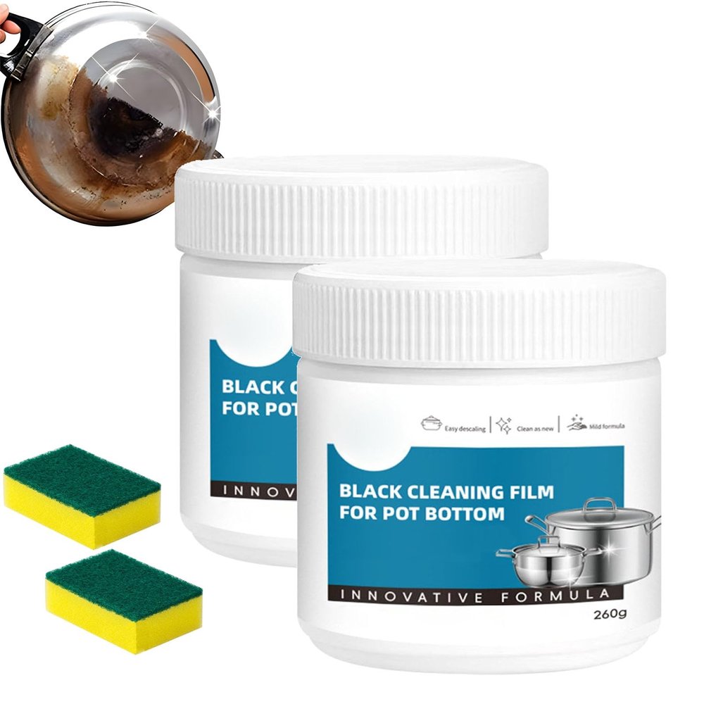 FNIUANF Powerful Burnt Residue Remover Paste for Cookware, 2026 New Upgrade Black Cleaning Film for Pot Bottom, Stainless Steel Cookware Cleaner, Deep Cleaning for Pots/Dishes Without Scratching (2)