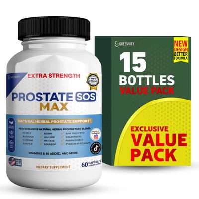 Prostate SOS Max Supplement, 60 Capsules, Natural Herbal Complex with Saw Palmetto, Vitamin E, B6, 30-Day Supply (15)
