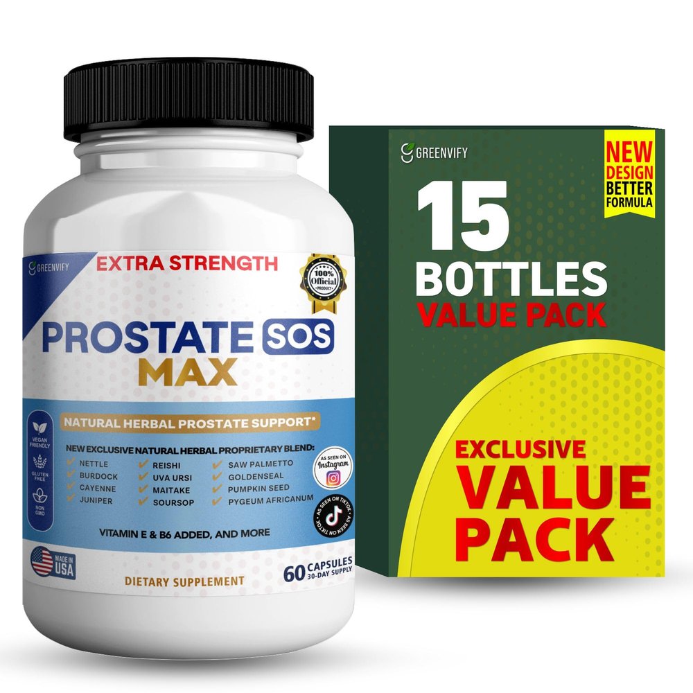 Prostate SOS Max Supplement, 60 Capsules, Natural Herbal Complex with Saw Palmetto, Vitamin E, B6, 30-Day Supply (15)