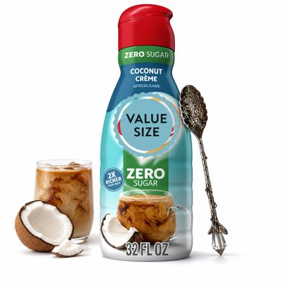 Premium Liquid Coffee Creamer, 32 fl oz Liquid Non-Dairy Creamer for Coffee with Dumbass Coffee Gem Spoon (Zero Sugar Coconut Creme) Gem Spoon