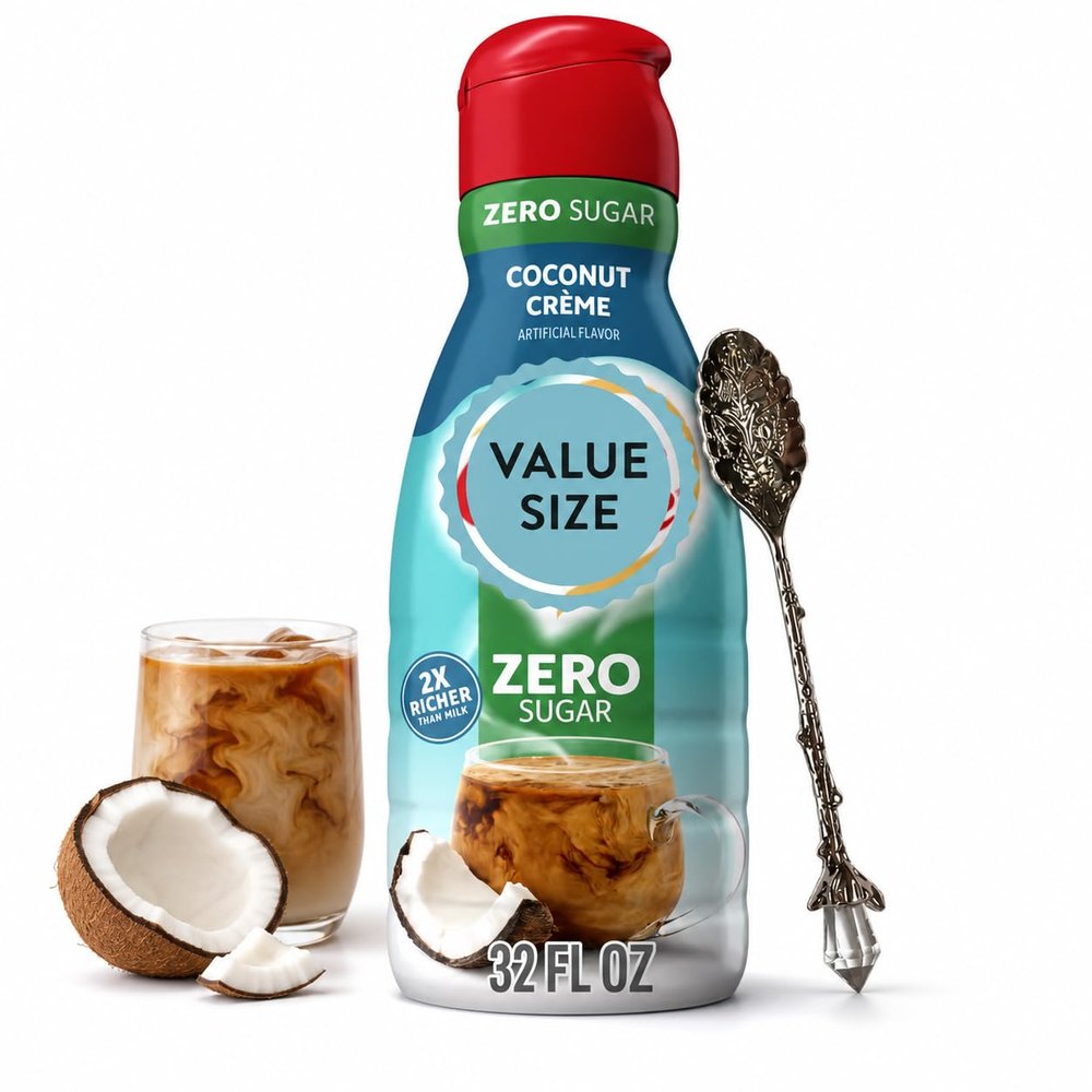 Premium Liquid Coffee Creamer, 32 fl oz Liquid Non-Dairy Creamer for Coffee with Dumbass Coffee Gem Spoon (Zero Sugar Coconut Creme) Gem Spoon