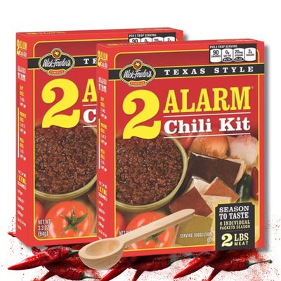 2 Alarm Chili Kit In A Box Tex Mex Powder Seasoning Mix Chili Starter 2 Pack Bundle With Raw Earth Colors Wooden Portion Spoon