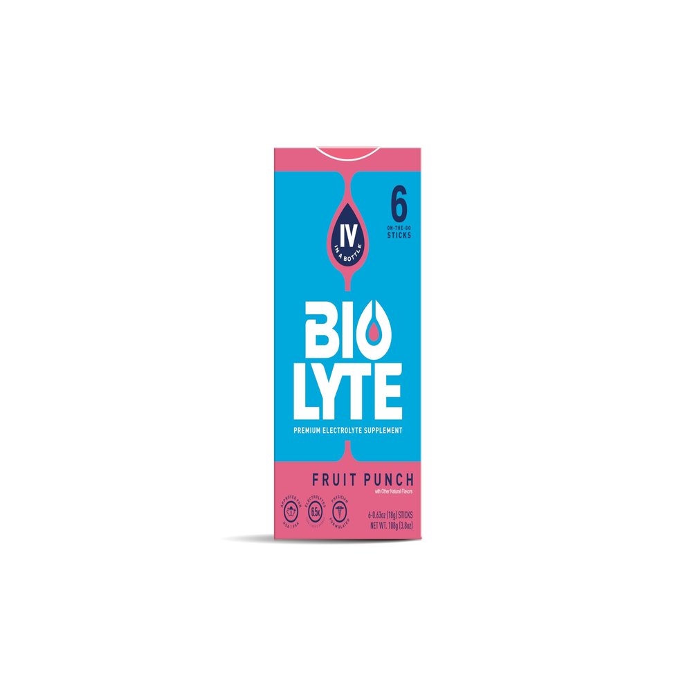 BIOLYTE IV Electrolyte Powder Packets, IV Liquid Drink Mix for Water, Doctor-Developed Hydration, Approved Dehydration Relief, Chemotherapy Must Haves for Women, Men- Fruit Punch (6 Sticks)