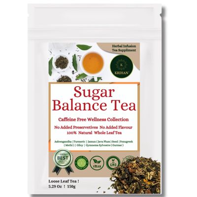 KRIHAN Sugar Balance Herbal Tea 75+ Cups | Organic Loose Leaf Blend with Gymnema & Fenugreek | Caffeine-Free Wellness Collection | 5.29 oz (150 g)