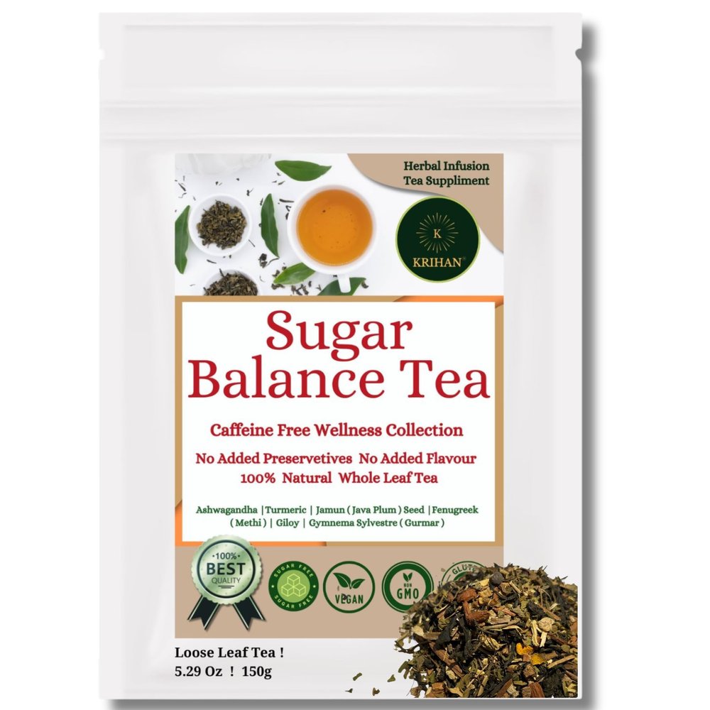KRIHAN Sugar Balance Herbal Tea 75+ Cups | Organic Loose Leaf Blend with Gymnema & Fenugreek | Caffeine-Free Wellness Collection | 5.29 oz (150 g)