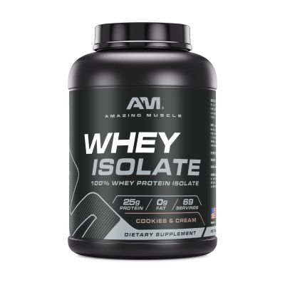 Amazing Muscle Whey Protein Isolate Powder | 25 Grams Protein Per Serving | 100% Whey Isolate | Zero Fat | Made in USA (5 LB, Cookies & Cream)