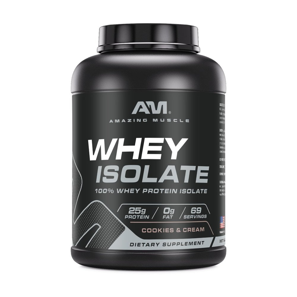 Amazing Muscle Whey Protein Isolate Powder | 25 Grams Protein Per Serving | 100% Whey Isolate | Zero Fat | Made in USA (5 LB, Cookies & Cream)