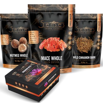 5Senses Sweet Lullaby Nutmeg (Warm Serenade) + Wild Cinnamon Bark (Forest Rhapsody) + Mace (Aroma Chorus) + Kashmir Mongra Saffron (Magnum Opus)