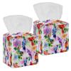 2PCS Square Tissue Box Cover, Watercolor Parrots Bird Pattern Leather Tissue Case Facial Paper Organizer Dispenser for Vanity Dresser Night Stand Table Countertop Office Car view 1