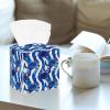 2PCS Square Tissue Box Cover, Blue Turtles Wave Stripe Pattern Leather Tissue Case Facial Paper Organizer Dispenser for Vanity Dresser Night Stand Table Countertop Office Car view 2
