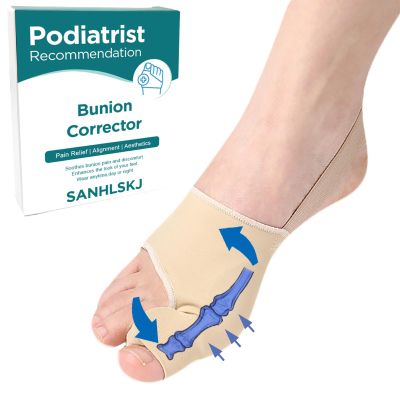 2PCS Bunion Corrector with Stitched Gel Pad - Ultra-Slim Hallux Valgus & Hammer Toe Straightener for Instant Bunion Relief, Flexible Day & Night Support for Women & Men, One Size Fits 5-12, Machine Washable,(Beige)