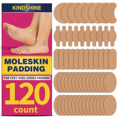 120 Pack Bulk Moleskin Strips with Adhesive Blister Prevention Pads Mole Skin Tape Stickers for Feet Heel Shoes Padding, Beige