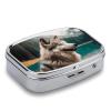 Fun Animal Wolf Pill Organizer Container for Travel, Metal 2 Compartment Square Pill Box, Portable Mini Medicine Box Pill Storage Case for Purse Pocket, Supplement Storage view 3