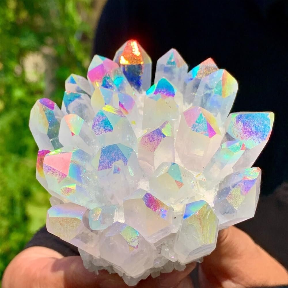Rainbow Flame Halo Titanium Plated Quartz Crystal Cluster Ornaments (Size : 200-300g)