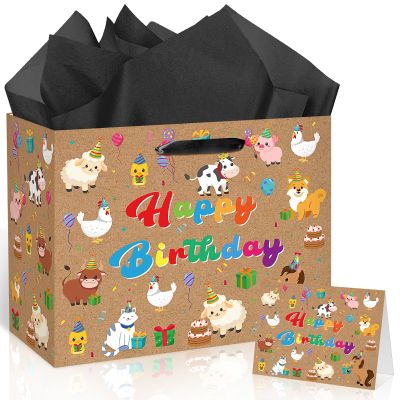 Woosytoo Large Farm Animal Birthday Gift Bag with Card & Wrapping Paper