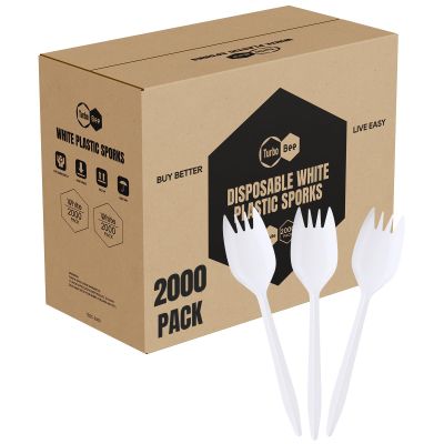 Disposable Plastic Sporks Bulk 2000 Pack, White Spork Utensils for Restaurant Supply, Takeout, Food Truck, Camping, Catering & Party
