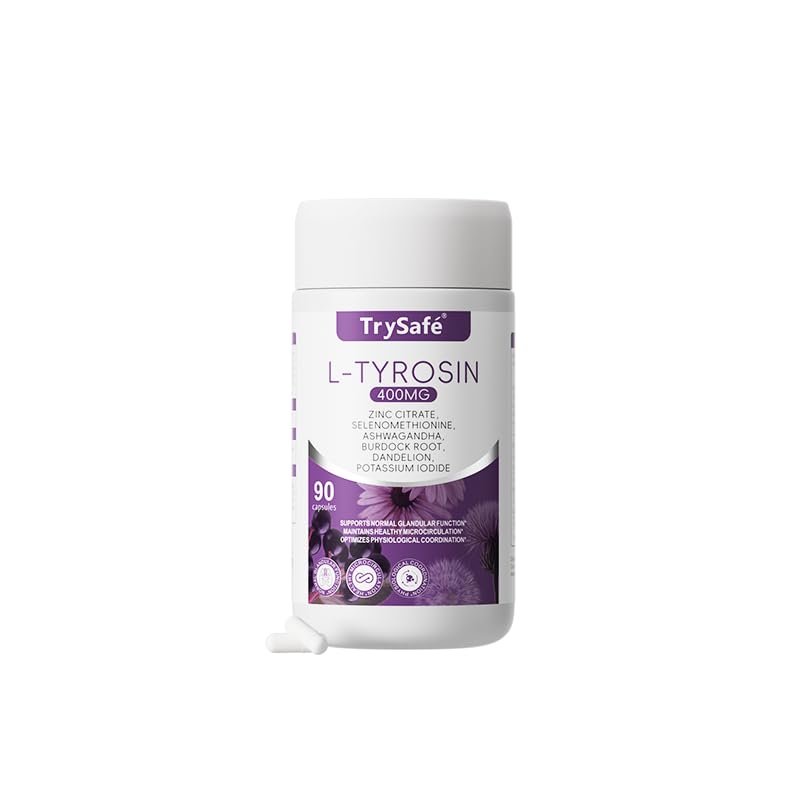 TrySafe 9-in-1 400mg l tyrosine Complex with Zinc, Selenomethionine, Ashwagandha, Burdock Root, Dandelion - Immune Support*, Lymphatic Support*, Supports Dopamine & Normal Glandular Function*