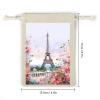 FekiLoot Paris Eiffel Tower with Flowers Drawstring Bags Gift Bags Wrapping Storage Bags for Candy Goodie Holiday Party Favors 8PCS view 2