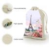 FekiLoot Paris Eiffel Tower with Flowers Drawstring Bags Gift Bags Wrapping Storage Bags for Candy Goodie Holiday Party Favors 8PCS view 3