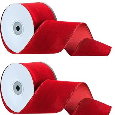 Red Velvet Ribbon 4 Rolls Red Velvet Ribbon, Wired Edge for Gift Wrapping Craft
