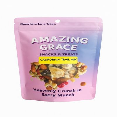 Amazing Grace Snack - California Trial Mix, Amazing Grace Snack - Prayerfully made sweet treats, Pack of 6, For Kids & Grown-ups, Stand-up Resealable bags, USA snacks, Snacks for all seasons, Healthy Snacks