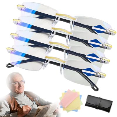 2026 Upgraded self adjusting glasses, Fashion Semi Rimless Glasses for Office, Auto Focus Glass Self (4pcs)