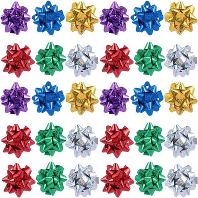 50 Pcs Colorful 1 Inch Gift Bows Christmas Bows Metallic Star Bows Party Gifts Wrapping Bows Adhesive Holiday Presents Bows for Valentine's Day, Gift Wrapping Supplies, Gift Wrap Bows