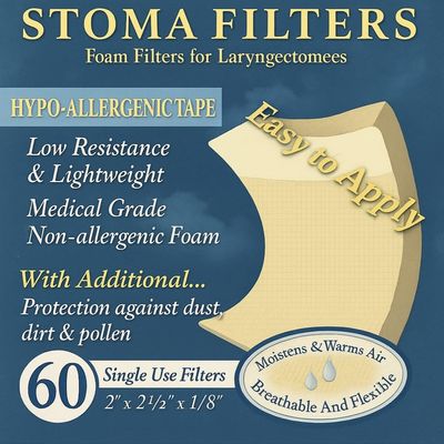 Stoma Cover Foam Filters for Laryngectomees with Improved Adhesive - Large White, Single Removable Tape (60)