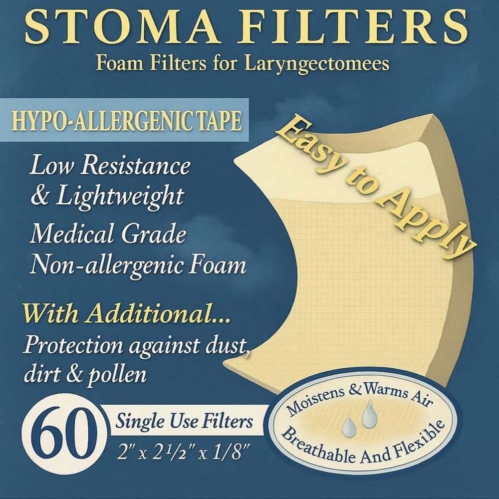 Stoma Cover Foam Filters for Laryngectomees with Improved Adhesive - Large White, Single Removable Tape (60)