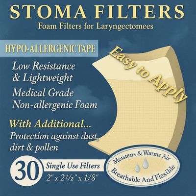 Stoma Cover Foam Filters for Laryngectomees with Improved Adhesive - Large White, Single Removable Tape (30)