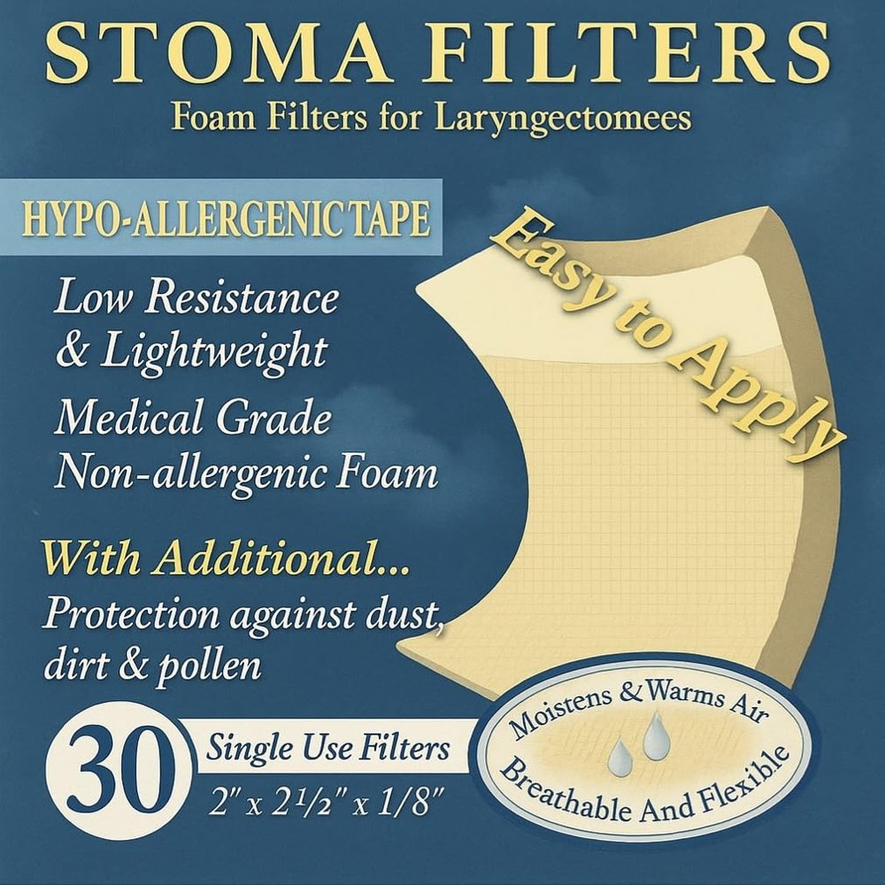 Stoma Cover Foam Filters for Laryngectomees with Improved Adhesive - Large White, Single Removable Tape (30)