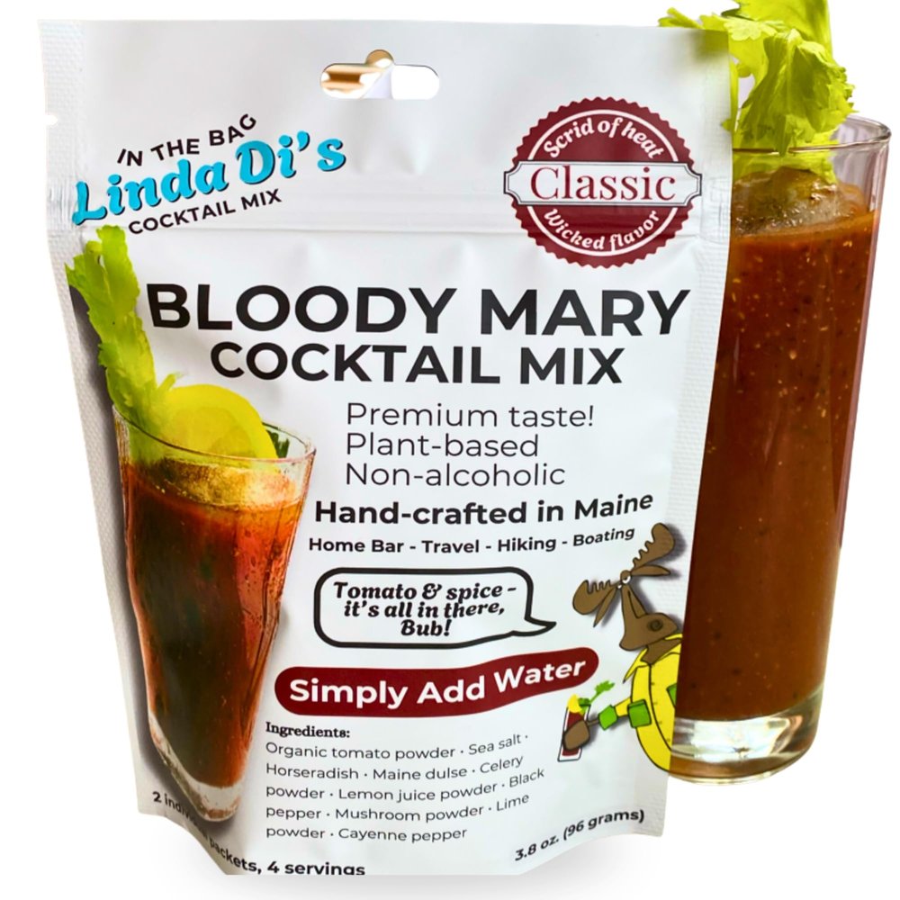 Linda Dis Bloody Mary Mix (Just Add Water) Plant-Based, Shelf-Stable Cocktail Mix with Maine Dulse 4 Servings