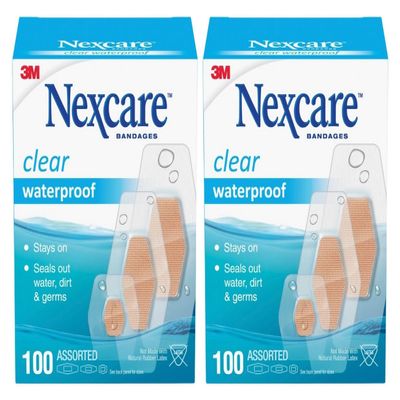 Nexcare Waterproof Clear Bandages, Covers and Protects, 360 Degree Seal Around The Pad Offers Exceptional Protection Against Water, Dirt, and Germs, Assorted Sizes, 100 Count