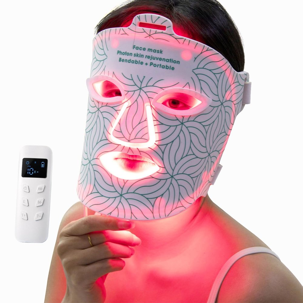 supersred Red Light Therapy for Face at Home, 4 Modes LED Mask 660nm Red Light & 850nm Infrared Light Therapy, With a Portable Rechargeable Timer Controller, 240 Chips (White)