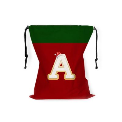 simplmasygenix Personalized Christmas Sacks 12 15inch Drawstring Christmas Gift Bags with Letters, Reusable Monogram Alphabet Santa Bags for Holiday Home Party Favor Supplies (A)